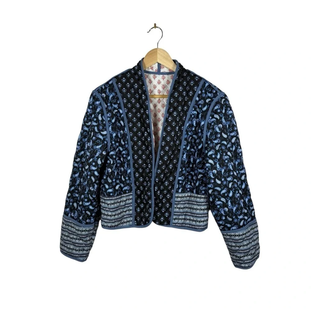 Women’s Reversible Quilted Paisley Boho Jacket in Blue/Pink Multi Size M